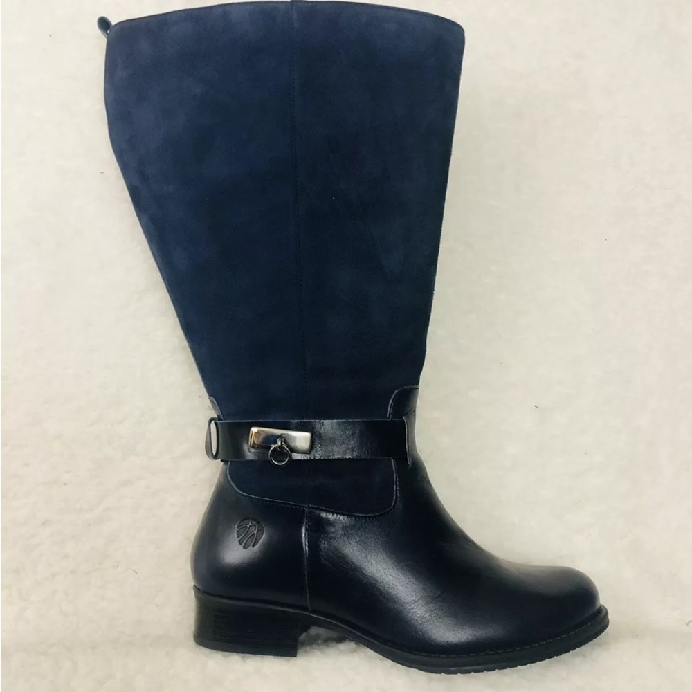 J.J. Womens Size 38 Cheddar Ocean XXXL Wide Calf  Heel Leather Boots